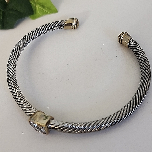 Classic Cable Bracelet Open Cuff with Clear Crystal Stone - Picture 6 of 9